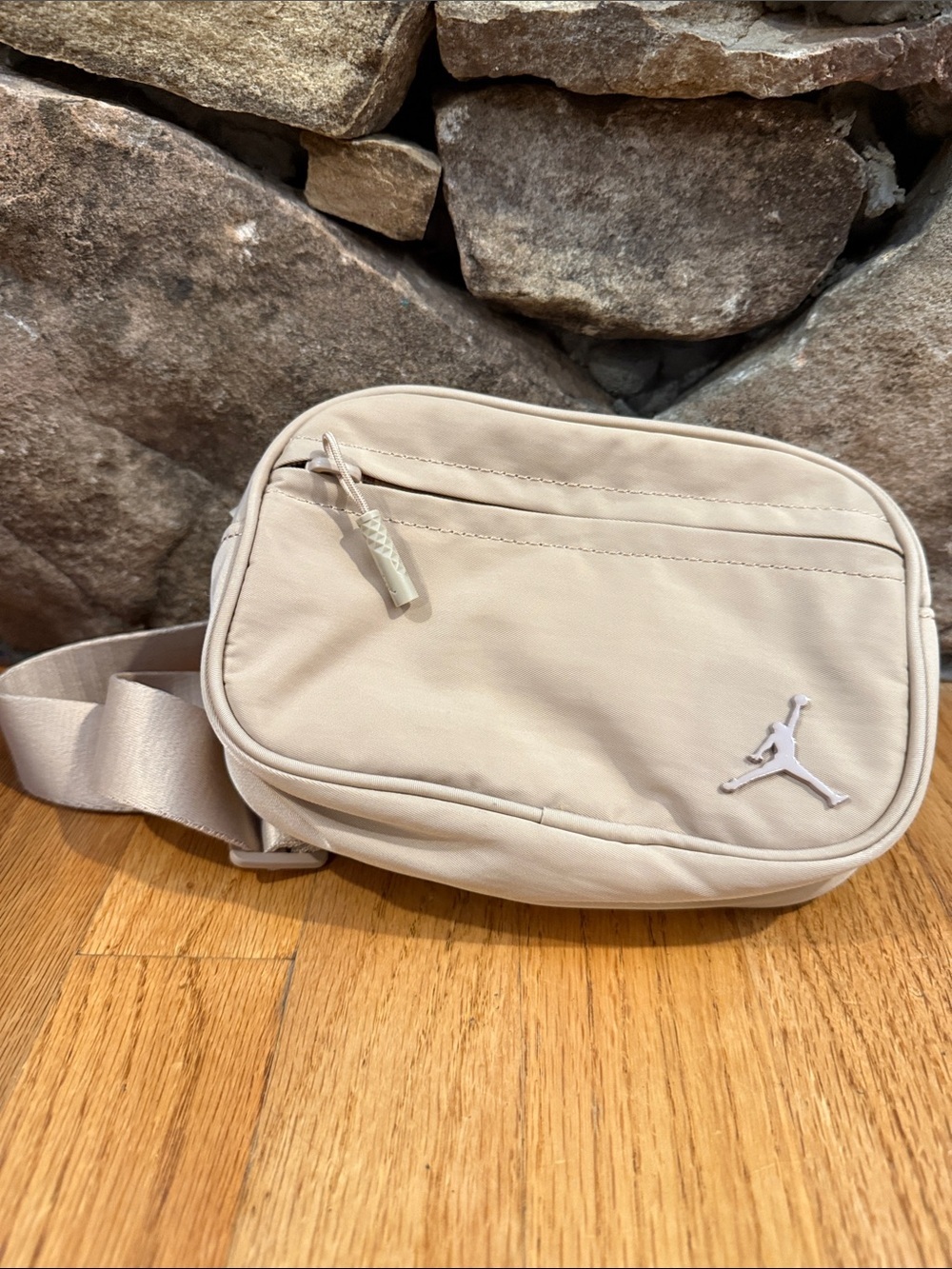 New with Flaw Jordan Beige Crossbody Sling Bag with Jumpman Logo w flaw